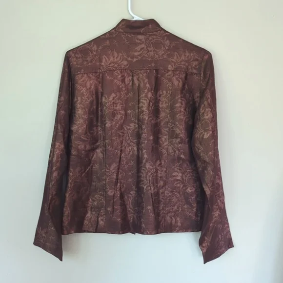 Chico's Silk Linen Shimmery Floral Lined Blazer Small Chico's 0 Metallic Bronze - Picture 7 of 14
